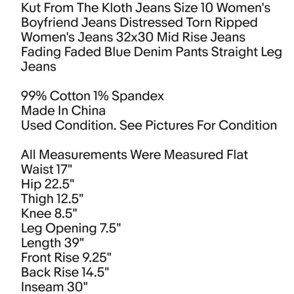 Kut From The Kloth Jeans Size 10 Women's Boyfriend Jeans Distressed Torn Ripped - Picture 7 of 7